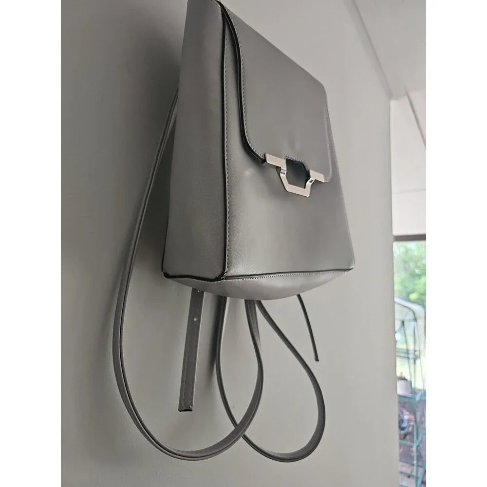 Mossimo Backpack Womens  Gray Faux Leathe  With Adjustable Straps Magnetic Flap